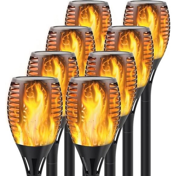 Solar Torch Lights with Flickering Flame, Fire Effect Garden Light, Auto On/Off - Picture 1 of 16